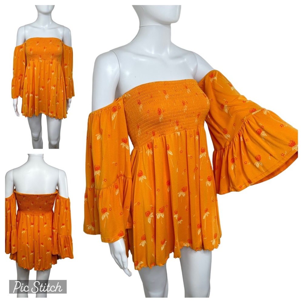 Free People Lana Orange Floral Off-Shoulder Tunic